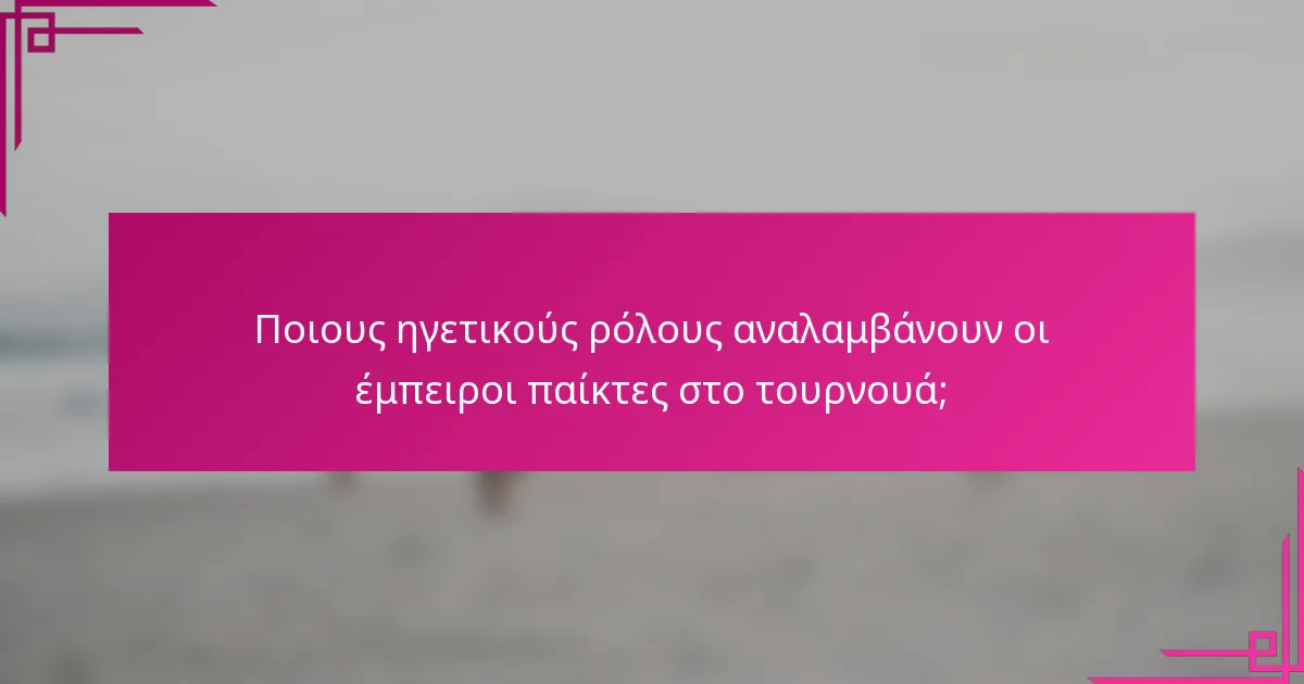 Ποιους ηγετικούς ρόλους αναλαμβάνουν οι έμπειροι παίκτες στο τουρνουά;